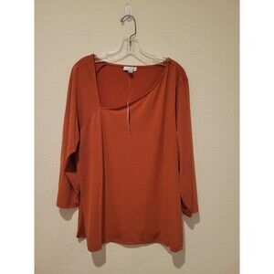 NWT Shavonne Dorsey  women's Top Blouse 3/4 Sleeve Asymmetrical V-neck Orange